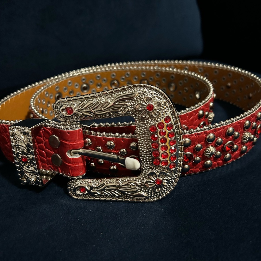 Red Studded Leather Belt